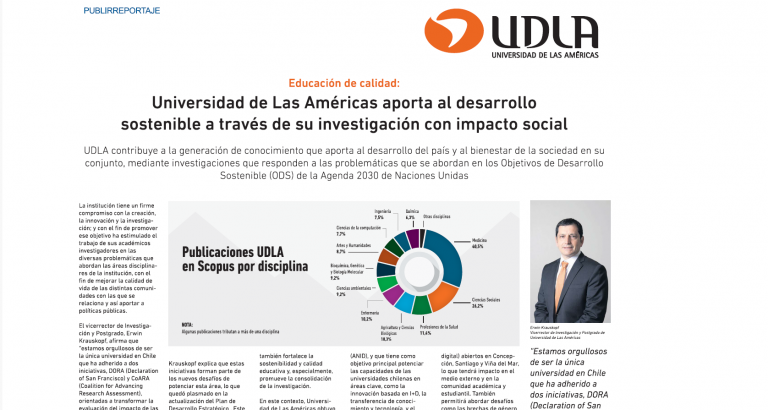 UDLA relata en diario El Mercurio su contribución al desarrollo sostenible a través de su investigación con impacto social