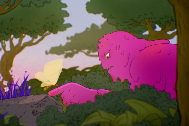 Dibujo con mostruito fuccia