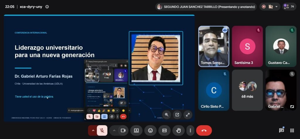 Gabriel Farías exponiendo en Zoom en el expone en el ciclo de Conferencias Internacionales