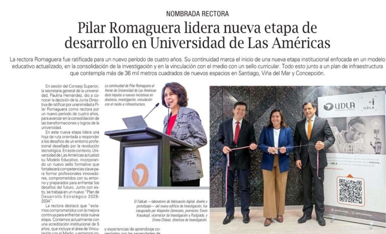 El Mercurio destaca la ratificación de la Rectora Pilar Romaguera 