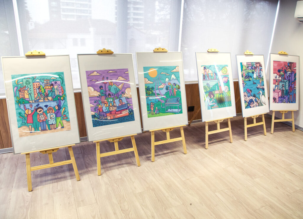 Seis ilustraciones en atriles