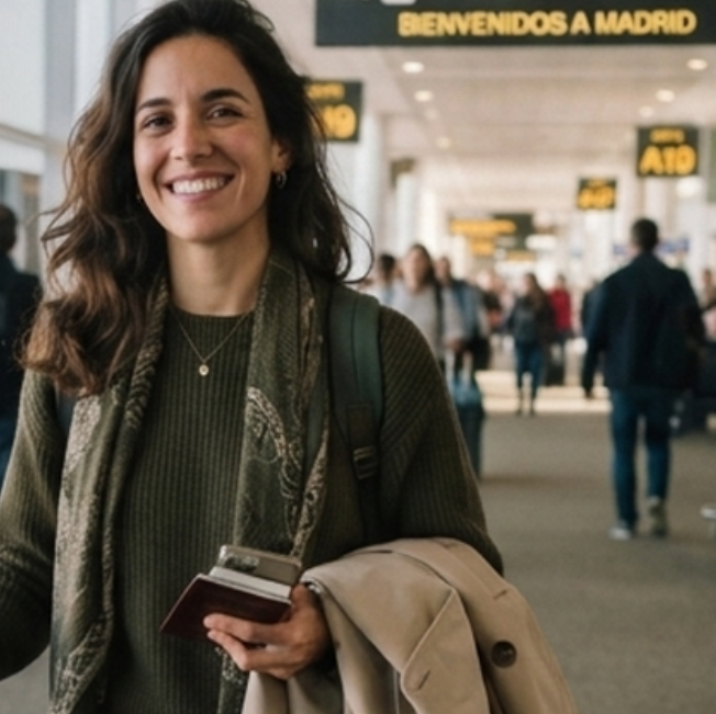 Chica en aeropuerto internacional
